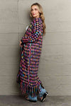 Multicolored Open Front Fringe Hem Cardigan