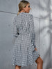 Houndstooth Long Sleeve Round Neck Dress