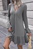 V-Neck Flounce Sleeve Ruffle Hem Mini Dress