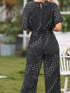 Polka Dot Surplice Neck Jumpsuit with Pockets