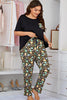 Plus Size Contrast Round Neck Tee and Floral Pants Lounge Set