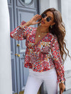 Printed V-Neck Flounce Sleeve Blouse