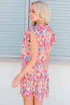 Floral Tie Neck Cap Sleeve Dress