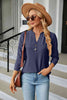 Notched Neck Long Sleeve Buttoned Blouse