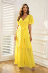 Tie Waist Flutter Sleeve Maxi Dress