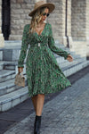 Printed Flounce Sleeve Surplice Neck Dress