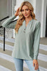 Notched Neck Long Sleeve Buttoned Blouse