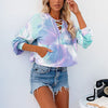 Tie-Dye Printed Long-Sleeved Hooded Lace-Up Sweatshirt - Verzatil 