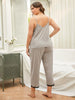 Plus Size Lace Trim Slit Cami and Pants Pajama Set