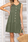 Decorative Button Scoop Neck Sleeveless Tiered Dress