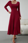 Scoop Neck Long Sleeve Lace-Up Maxi Dress