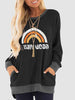 Rainbow Graphic Round Neck Sweatshirt with Pockets