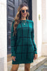 Plaid Round Neck Long Sleeve Sweater Dress