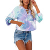 Tie-Dye Printed Long-Sleeved Hooded Lace-Up Sweatshirt - Verzatil 