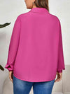 Plus Size Openwork Collared Neck Long Sleeve Shirt