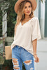 Gathered Detail Notched Neck Flutter Sleeve Top