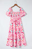 Printed Square Neck Tied Smocked Dress