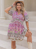 Plus Size Printed V-Neck Short Sleeve Dress