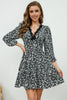 Printed Plunge Neck Flounce Sleeve Mini Dress