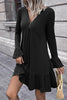 V-Neck Flounce Sleeve Ruffle Hem Mini Dress