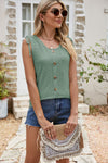 Full Size Decorative Button Eyelet Tied Tank